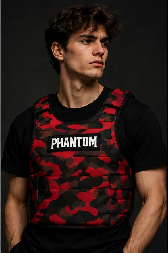 Gilet PHANTOM rouge et noir camouflage, modèle Premium